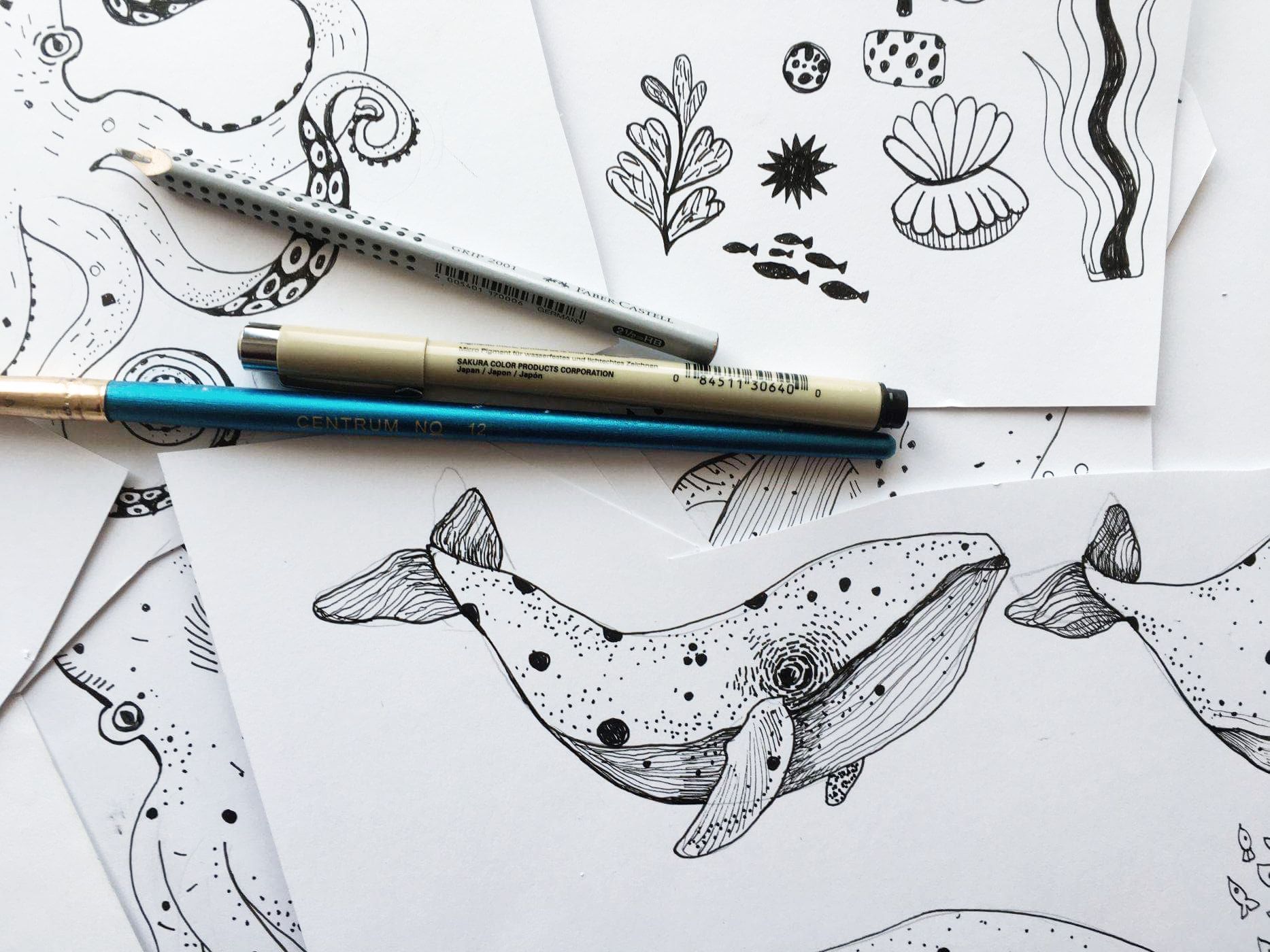 Drawing whale - Ocean by Poofi