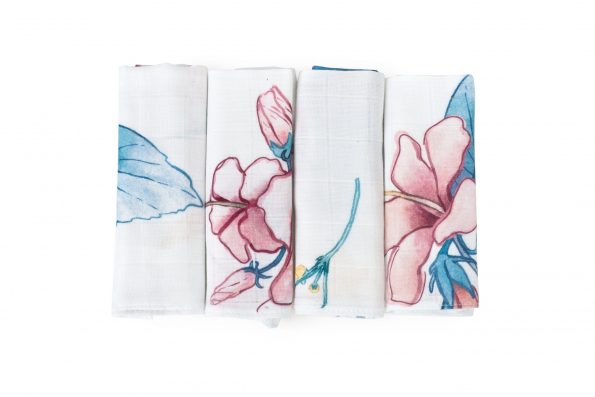 Poofi tropical 4-pack cloths bamboo hibiscus