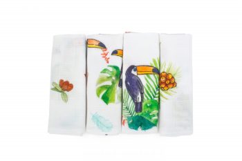 Poofi tropical bamboo muslin cloth 4-pack toucans