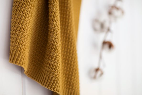 Knitted Blanket Organic Mustard Color Mood 1