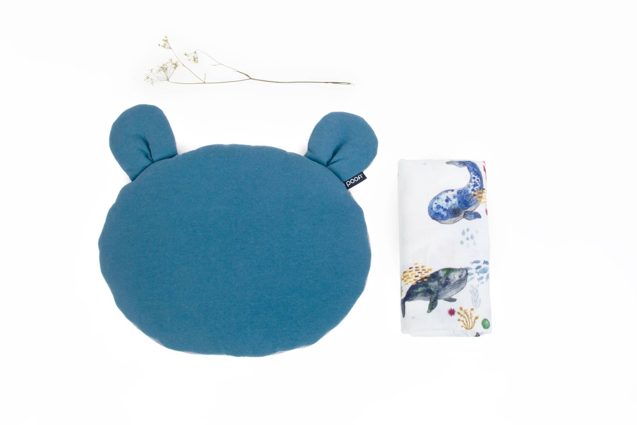 Teether Bear Pillow Square Organic Bamboo Denim Whales Color Mood