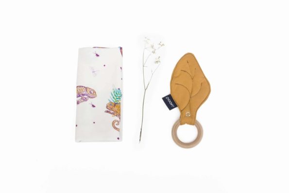 Teether Square Maple Organic Bamboo Chameleon Mustard Color Mood